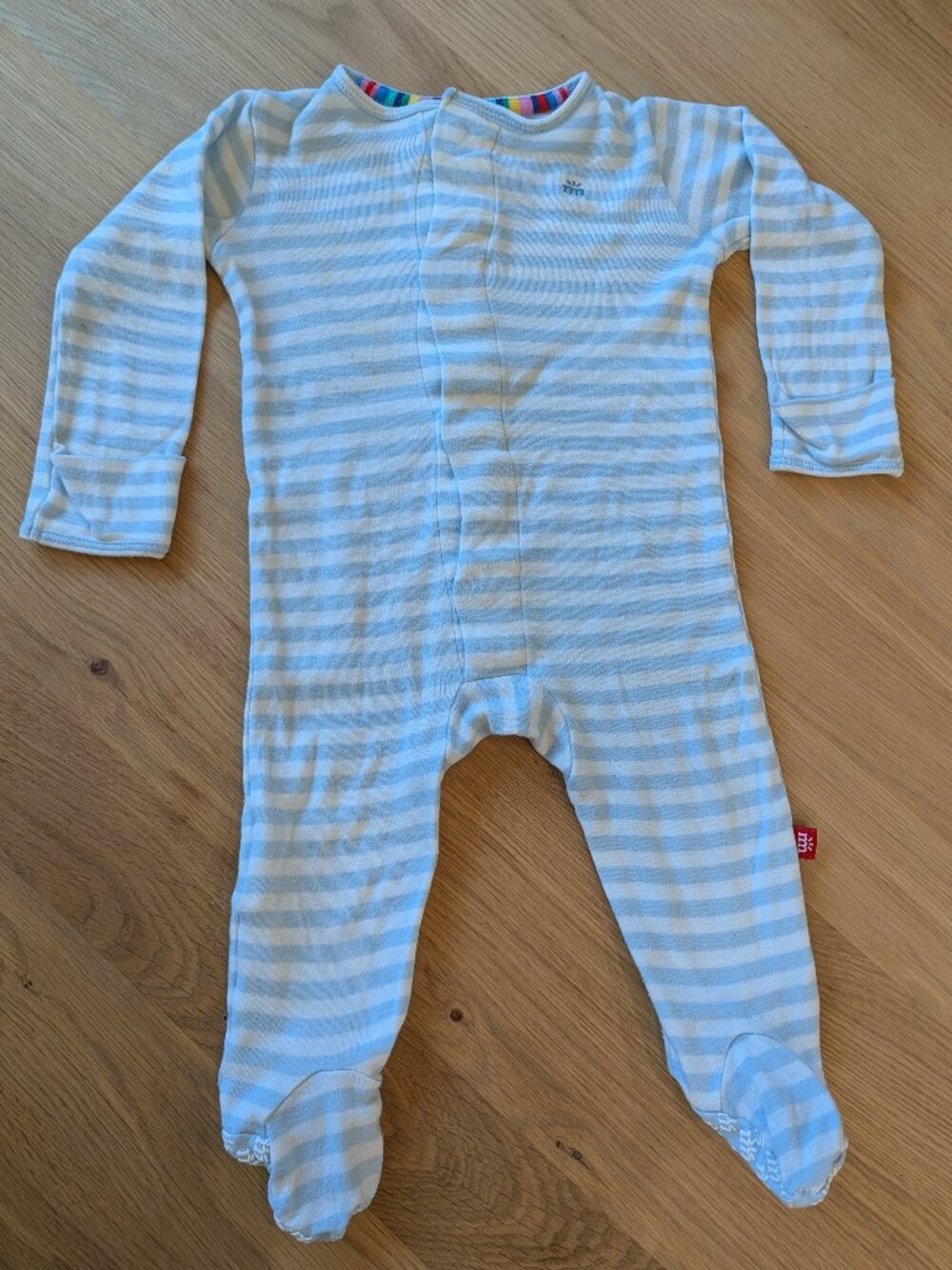 Magnetic Me Organic Cotton Footie 6-9M Blue White Stripe